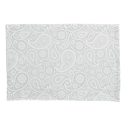 Elegant wit en lichtgrijs paisley patroon kussensloop (Voorkant)