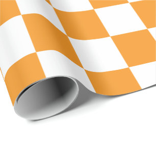 Elegant wit en Oranje schaakbord Cadeaupapier