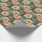 Elegant Wit en Perzik Bloemen Gift Wrap Cadeaupapier (Hoek)