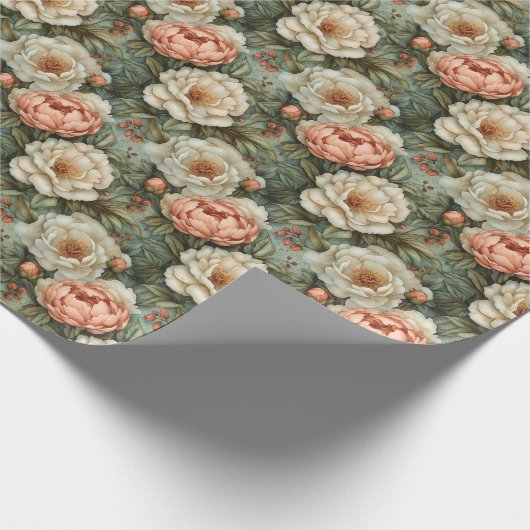 Elegant Wit en Perzik Bloemen Gift Wrap Cadeaupapier (Hoek)