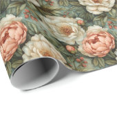  Elegant Wit en Perzik Bloemen Gift Wrap Cadeaupapier (Rol Hoek)