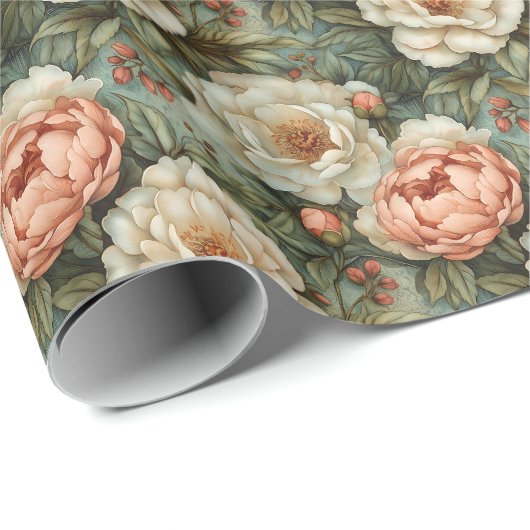  Elegant Wit en Perzik Bloemen Gift Wrap Cadeaupapier (Rol Hoek)