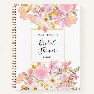 Elegant Wit en Roze Aquarel Bloemmotief Notitieboek