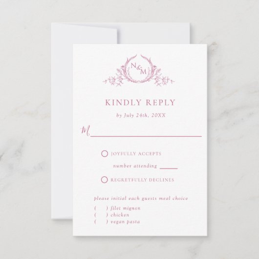 Elegant Wit en Roze Monogram RSVP (Voorkant)