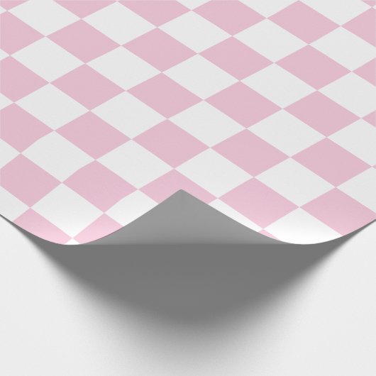Elegant wit en roze schaakbord cadeaupapier (Hoek)