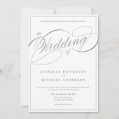 Elegant Wit en Sage Calligrafie Script Bruiloft Kaart (Voorkant)