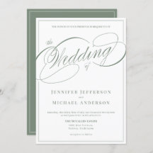 Elegant Wit en Sage Calligrafie Script Bruiloft