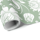 Elegant wit en salie groen bloemendamast patroon cadeaupapier (Rol Hoek)