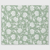 Elegant wit en salie groen bloemendamast patroon cadeaupapier (Vlak)
