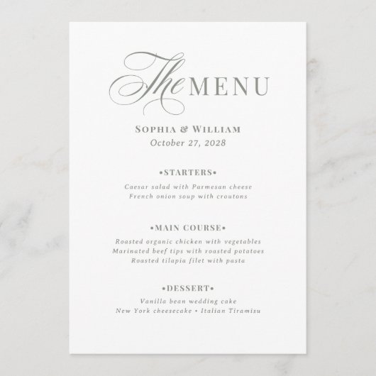 Elegant wit en salie groen | Classic Luxe Menu (Voorkant)