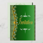 Elegant wit en sinaasappel in groen Uitnodiging (Voorkant / Achterkant)