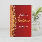 Elegant wit en sinaasappel in rood Uitnodiging (Staand voorkant)