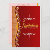 Elegant wit en sinaasappel in rood Uitnodiging (Voorkant / Achterkant)