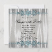 Elegant wit en turquoise maskeradefeest kaart (Achterkant)