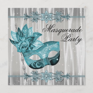 Elegant wit en turquoise maskeradefeest kaart
