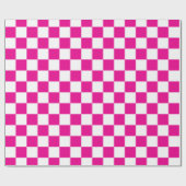 Elegant wit en warm roze schaakbord cadeaupapier (Vlak)