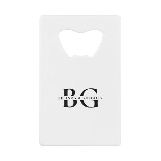 Elegant wit en wit monogram Initialen bruiloft Creditkaart Flessenopener (Voorkant)