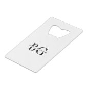 Elegant wit en wit monogram Initialen bruiloft Creditkaart Flessenopener (Voorkant Gekanteld)