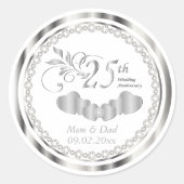 Elegant wit en zilver Jubileum Ronde Sticker (Voorkant)