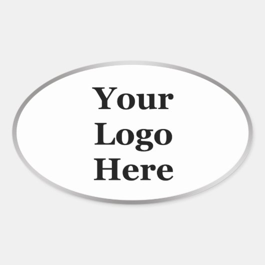 Elegant Wit en Zilver Uw Logo Hier Sjabloon Ovale Sticker (Voorkant)