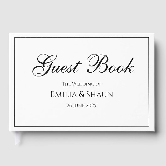 Elegant Wit en Zwart Bruiloft Gastenboek (Voorkant)