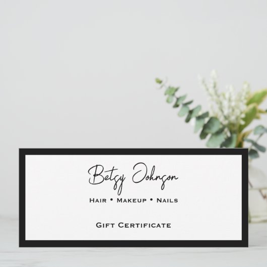 Elegant wit en zwart cadeaubon Kaart (Staand voorkant)