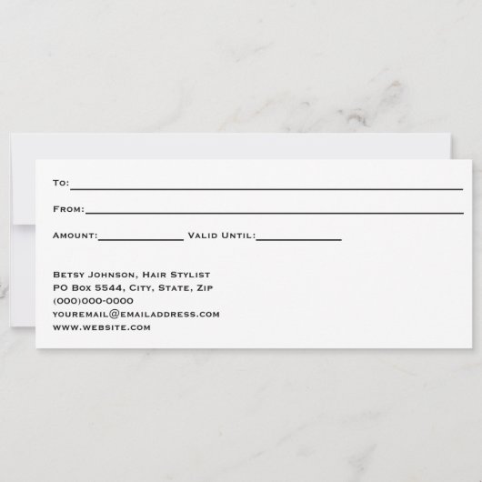 Elegant wit en zwart cadeaubon Kaart (Achterkant)