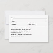 Elegant wit en zwart cadeaubon Kaart (Achterkant)