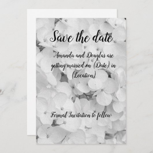 Elegant wit en zwart Save the Date Kaart (Voorkant / Achterkant)