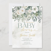 Elegant wit eucalyptus bloemenmeisje Baby shower Kaart (Voorkant)