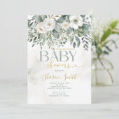 Elegant wit eucalyptus bloemenmeisje Baby shower Kaart (Staand voorkant)