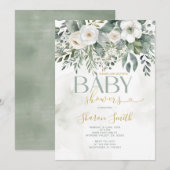 Elegant wit eucalyptus bloemenmeisje Baby shower Kaart (Voorkant / Achterkant)