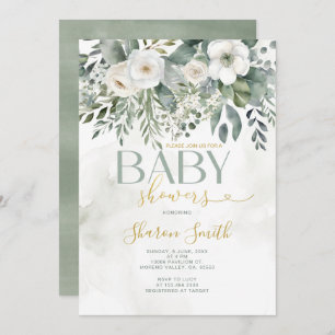Elegant wit eucalyptus bloemenmeisje Baby shower Kaart