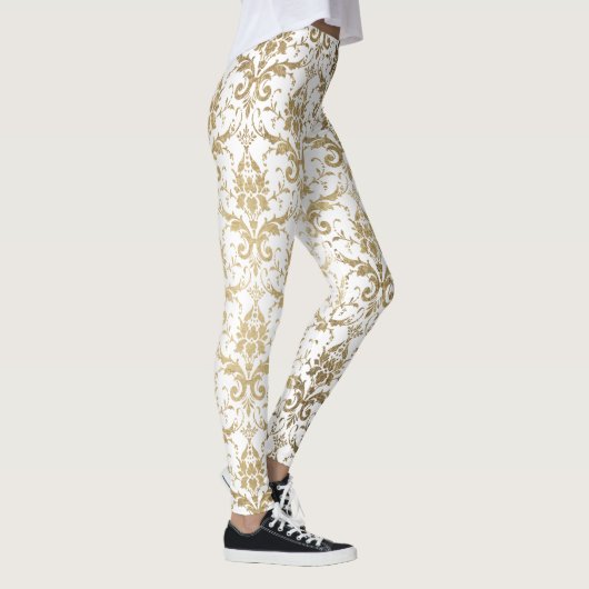 Elegant wit faux goud bloemendamast leggings (Rechts)