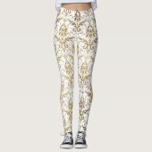 Elegant  wit faux goud bloemendamast leggings (Voorkant)