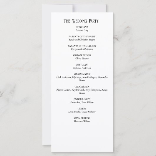 Elegant wit formeel huwelijksprogramma (Achterkant)