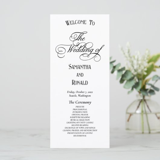 Elegant wit formeel huwelijksprogramma (Staand voorkant)