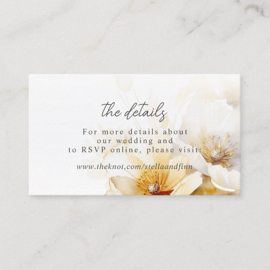 Elegant wit geel goud bloem detail informatiekaartje (Voorkant)