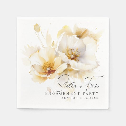 Elegant Wit Geel Gouden Bloem Verloving Servet (Voorkant)