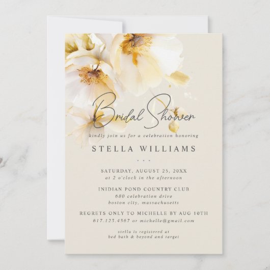 Elegant Wit Geel Gouden Bloem Vrijgezellenfeest Kaart (Voorkant)