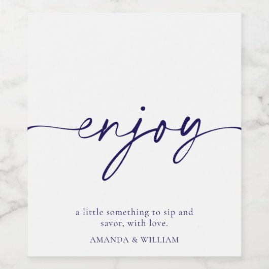 Elegant wit "Geniet" bruiloft wijnlabel Wijn Etiket (Enkel label)