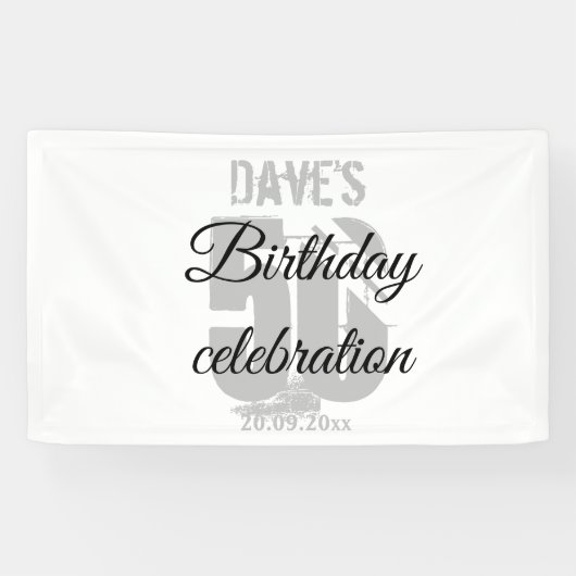 Elegant wit gepersonaliseerd 50ste elke verjaardag spandoek (Horizontaal)