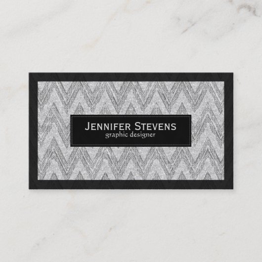 Elegant wit glitter chevron zigzagpatroon visitekaartje (Voorkant)