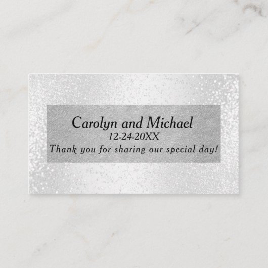 Elegant wit glitter en zilver plaatskaartje (Achterkant)