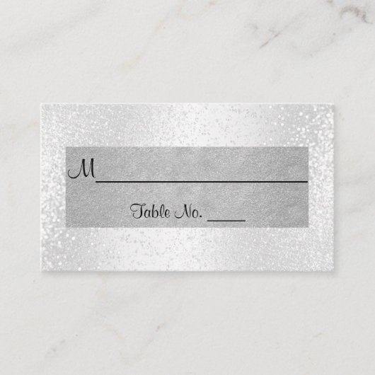 Elegant wit glitter en zilver plaatskaartje (Voorkant)