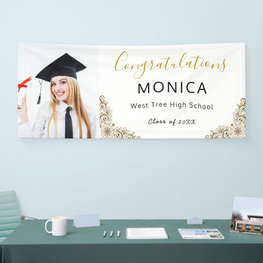 Elegant wit goud 2021 Afstuderen Photo Banner (Beurs)