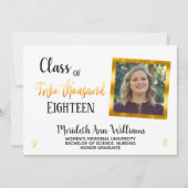 Elegant wit goud 2 foto trendy afstudeerfeest kaart (Voorkant)