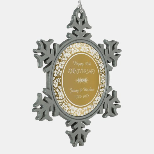 Elegant Wit & Goud 50e Bruiloft Jubileum Tin Sneeuwvlok Ornament (Links)
