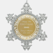 Elegant Wit & Goud 50e Bruiloft Jubileum Tin Sneeuwvlok Ornament (Voorkant)