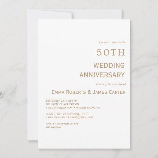 Elegant Wit & Goud 50ste Verjaardag  Kaart (Voorkant)